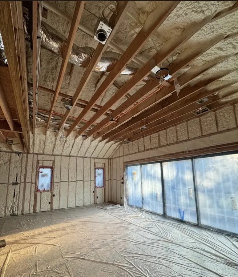 Interior walls and ceiling insulated with spray foam during new construction in Skidaway Island